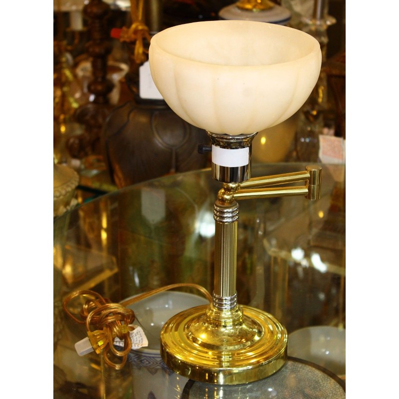 Alabaster Glass Shade Accent Table Lamp, Alabaster Glass Bell Lamp Shade